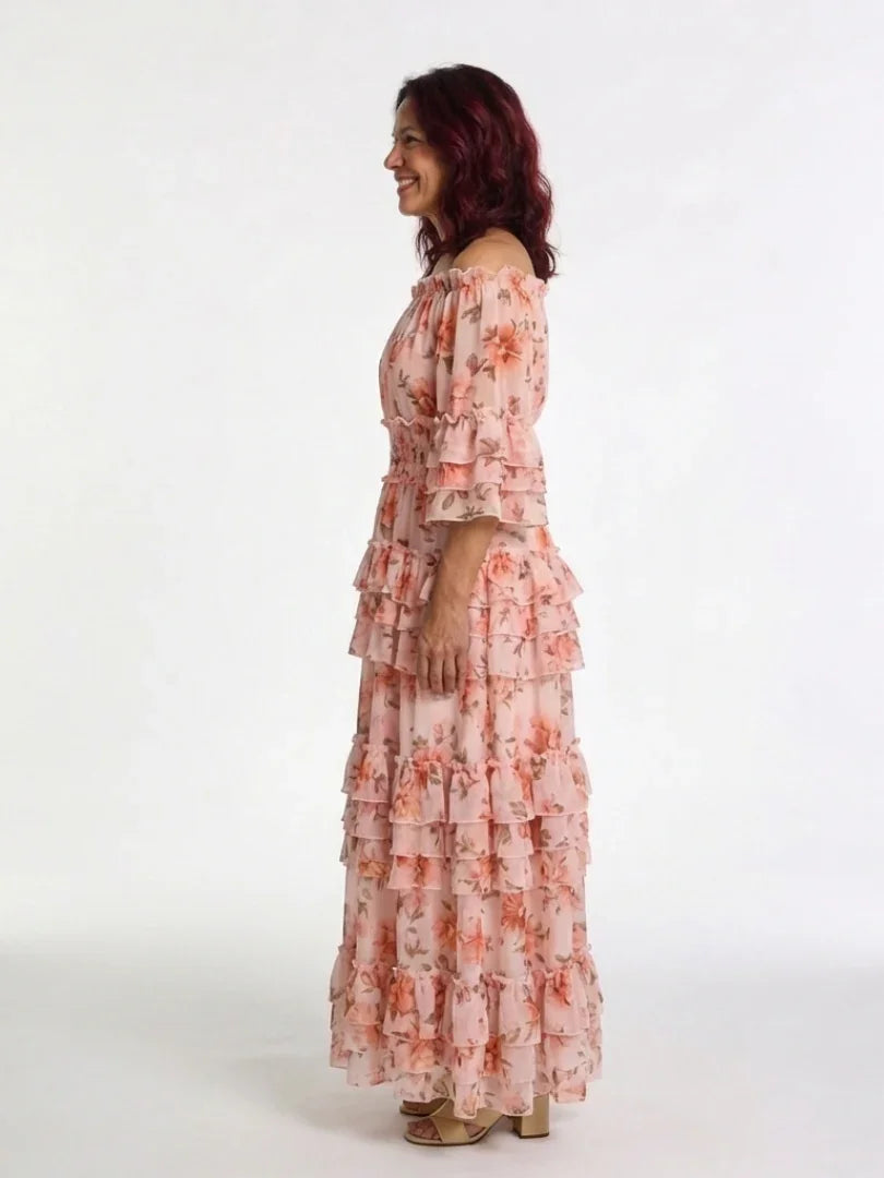 Rosalie | Off Shoulder Floral Ruffle Tiered Maxi Dress