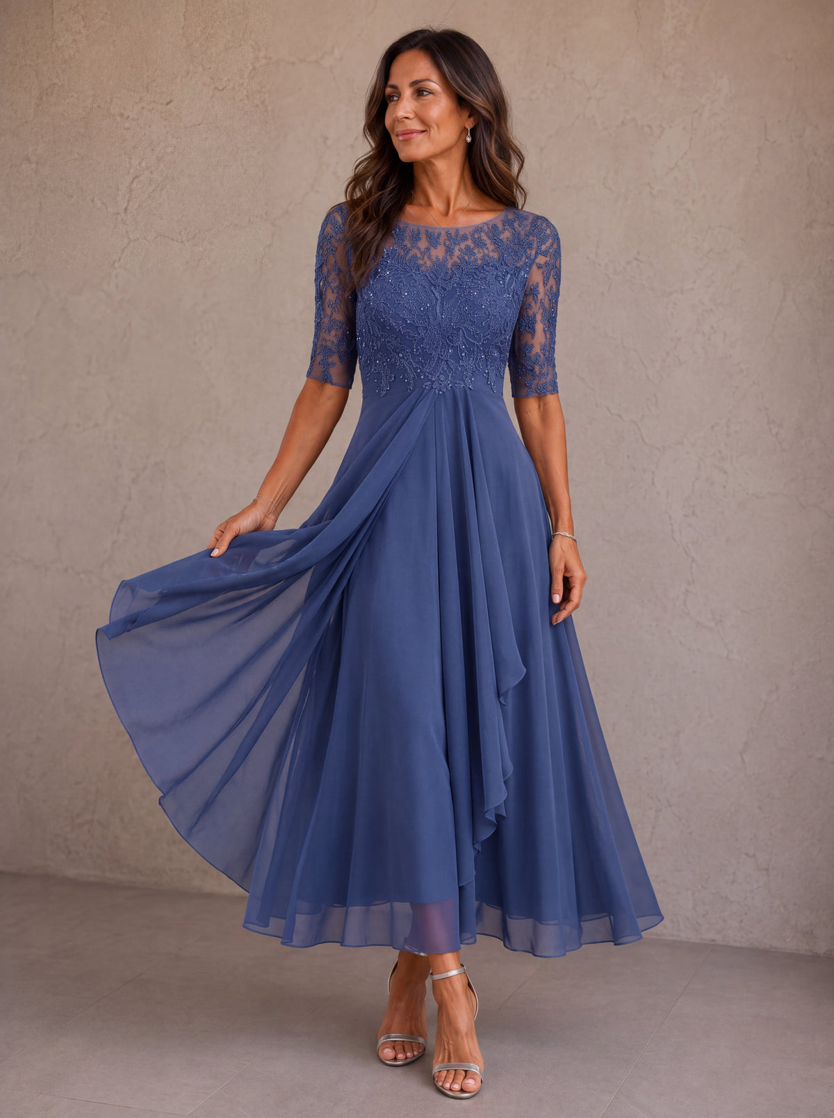 Aurelie | Lace Bodice Chiffon Maxi Dress