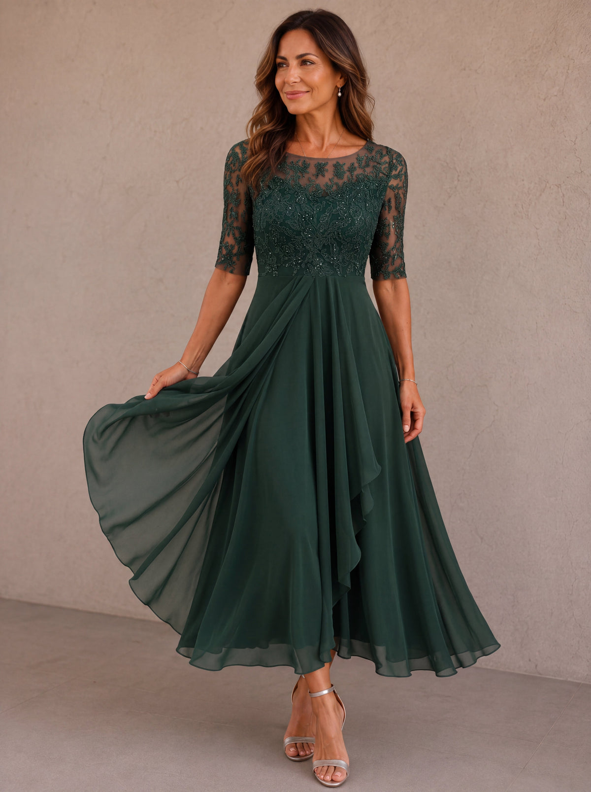 Aurelie | Lace Bodice Chiffon Maxi Dress