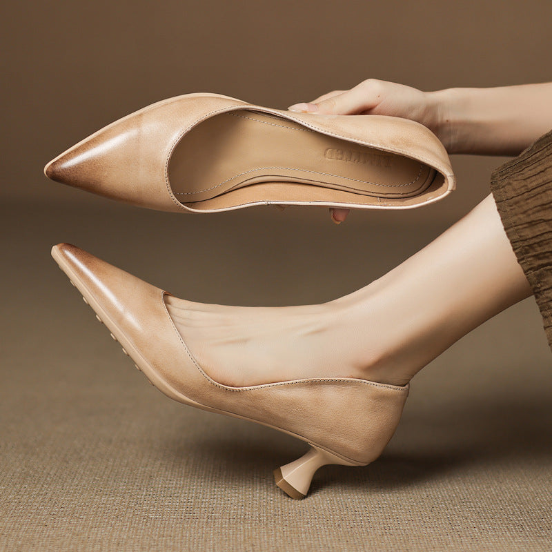 Calenne Leather Kitten Heels