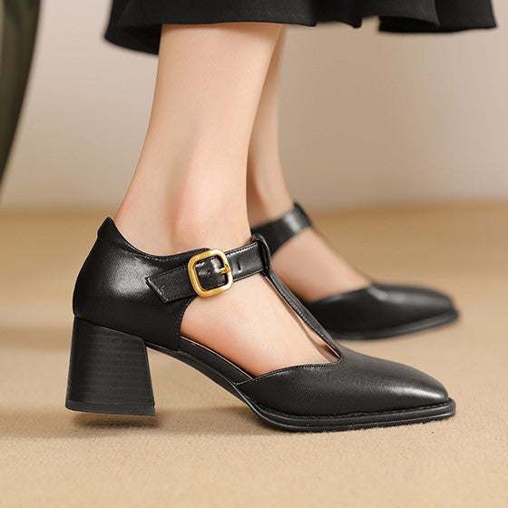 Marcele T-Strap Leather Pumps