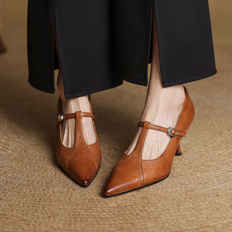 Aveline Leather T-strap Pumps