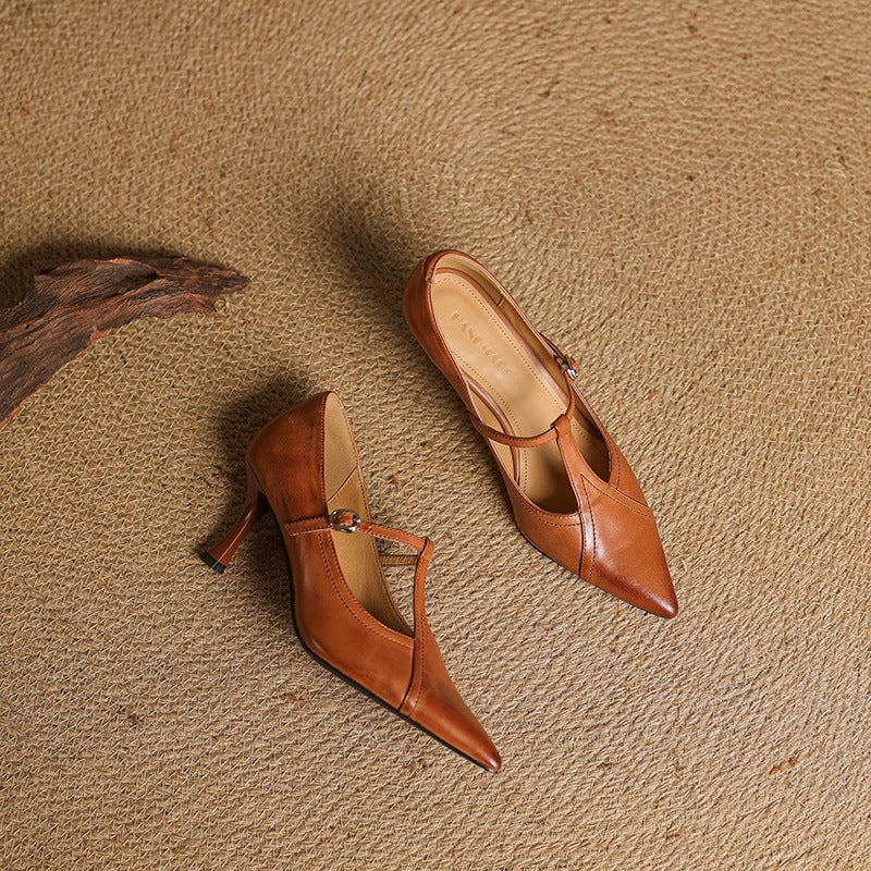 Aveline Leather T-strap Pumps