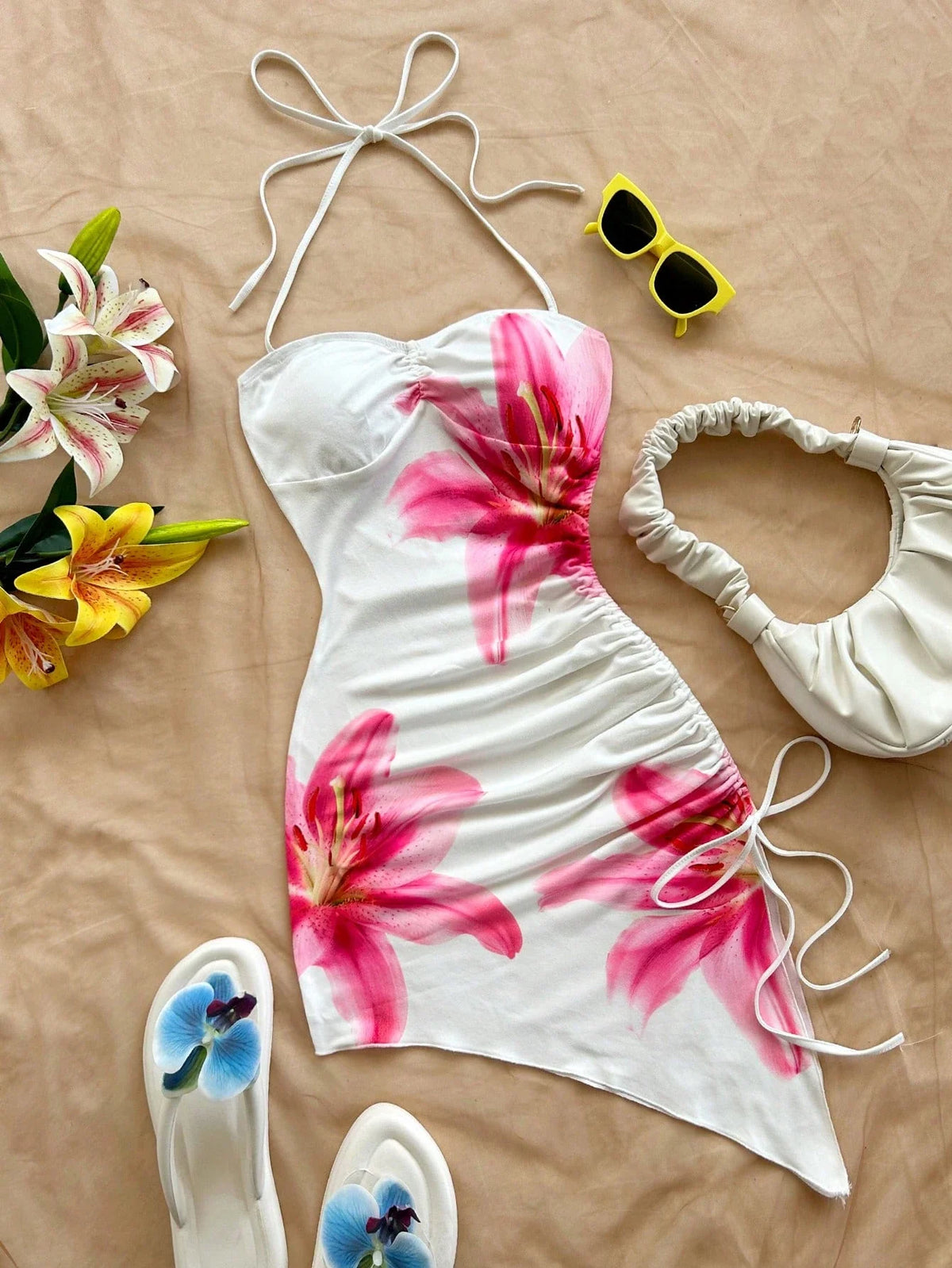 Liesel | Floral Halter Asymmetric Mini Dress