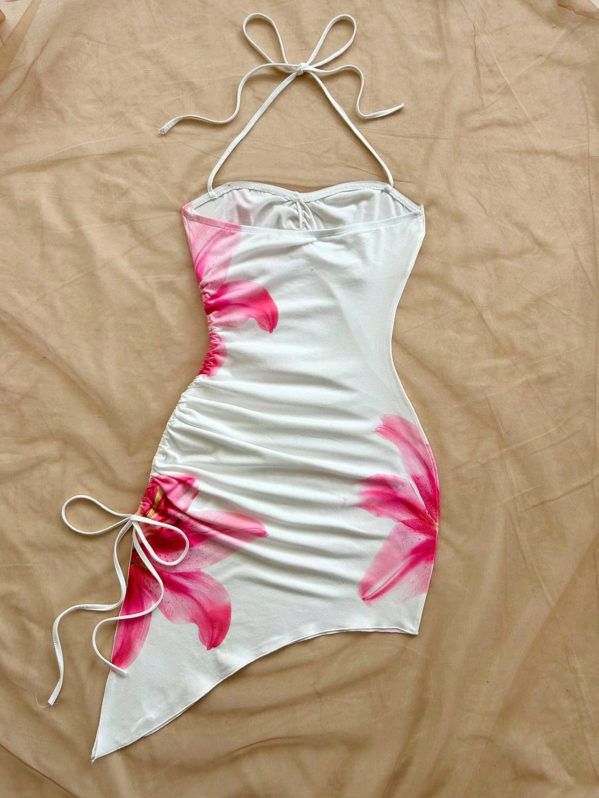 Liesel | Floral Halter Asymmetric Mini Dress