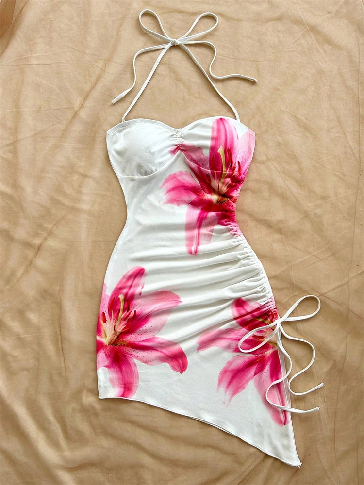Liesel | Floral Halter Asymmetric Mini Dress