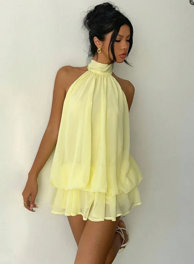 Wren | Backless Halter Tie-Waist Dress