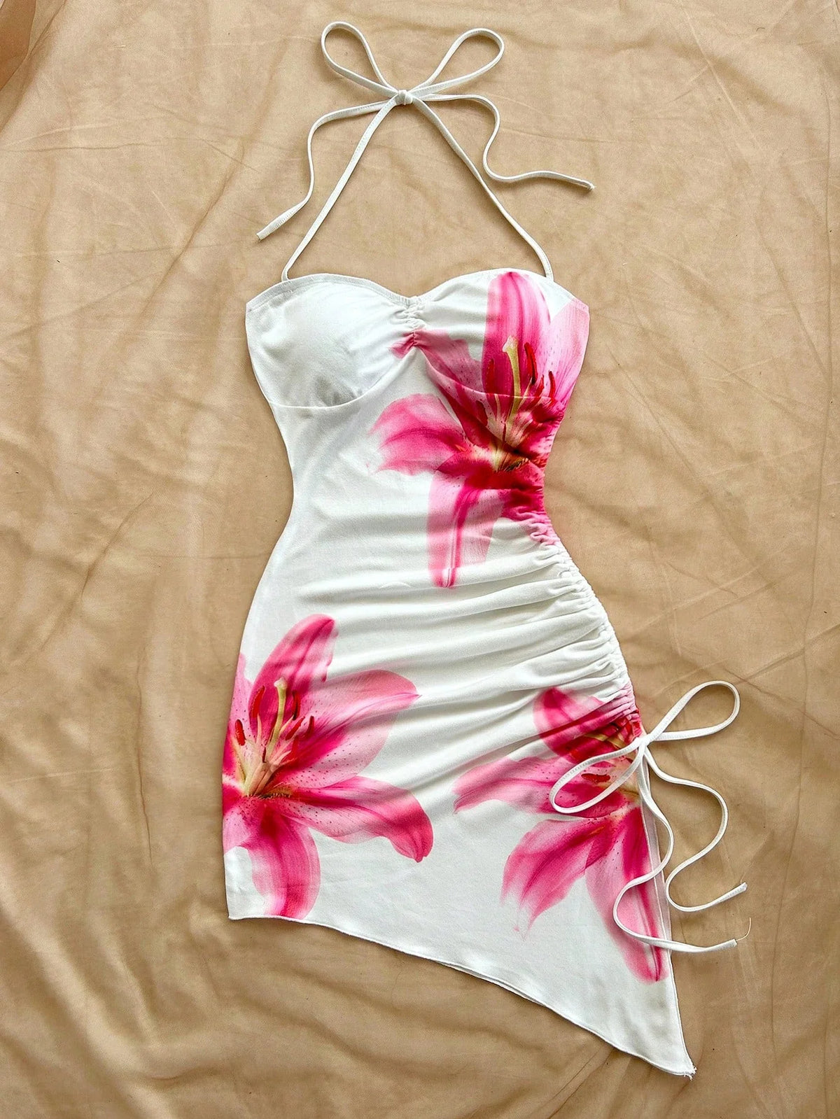 Liesel | Floral Halter Asymmetric Mini Dress