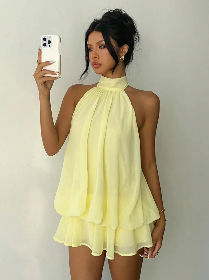 Wren | Backless Halter Tie-Waist Dress