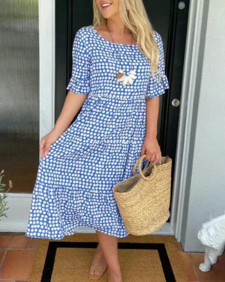 Saskia | Short Sleeve Cotton Linen Midi Dress