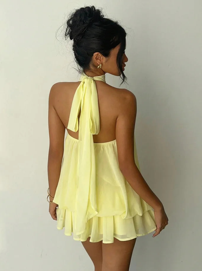 Wren | Backless Halter Tie-Waist Dress