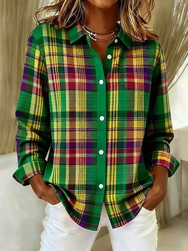 Constance | Vintage Plaid Button Front Blouse