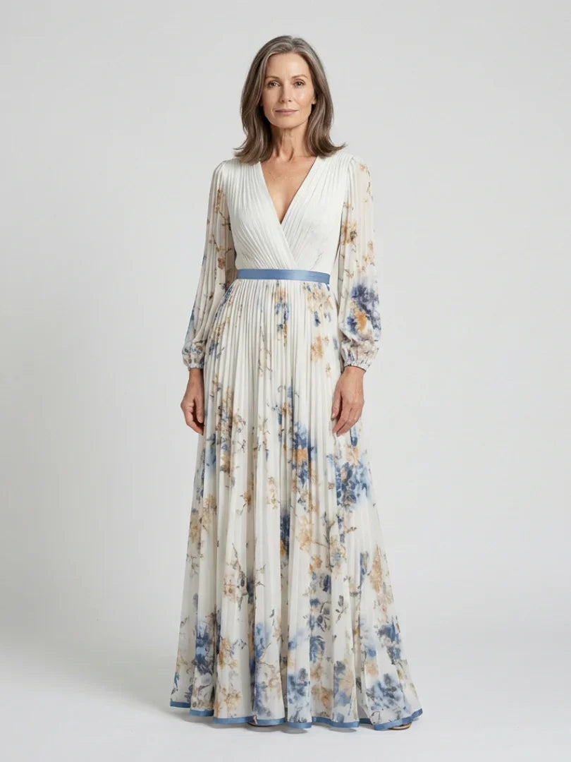 Lavinia | Long Sleeve V Neck Floral Maxi Dress