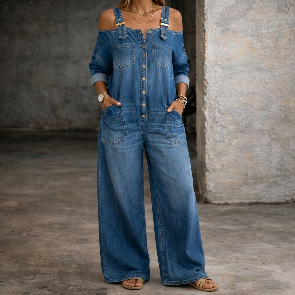 Sophia | Off-Shoulder Denim Jumpsuit