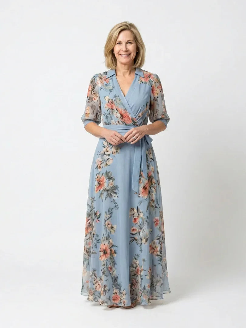 Elowen | Floral Wrap V Neck Maxi Dress
