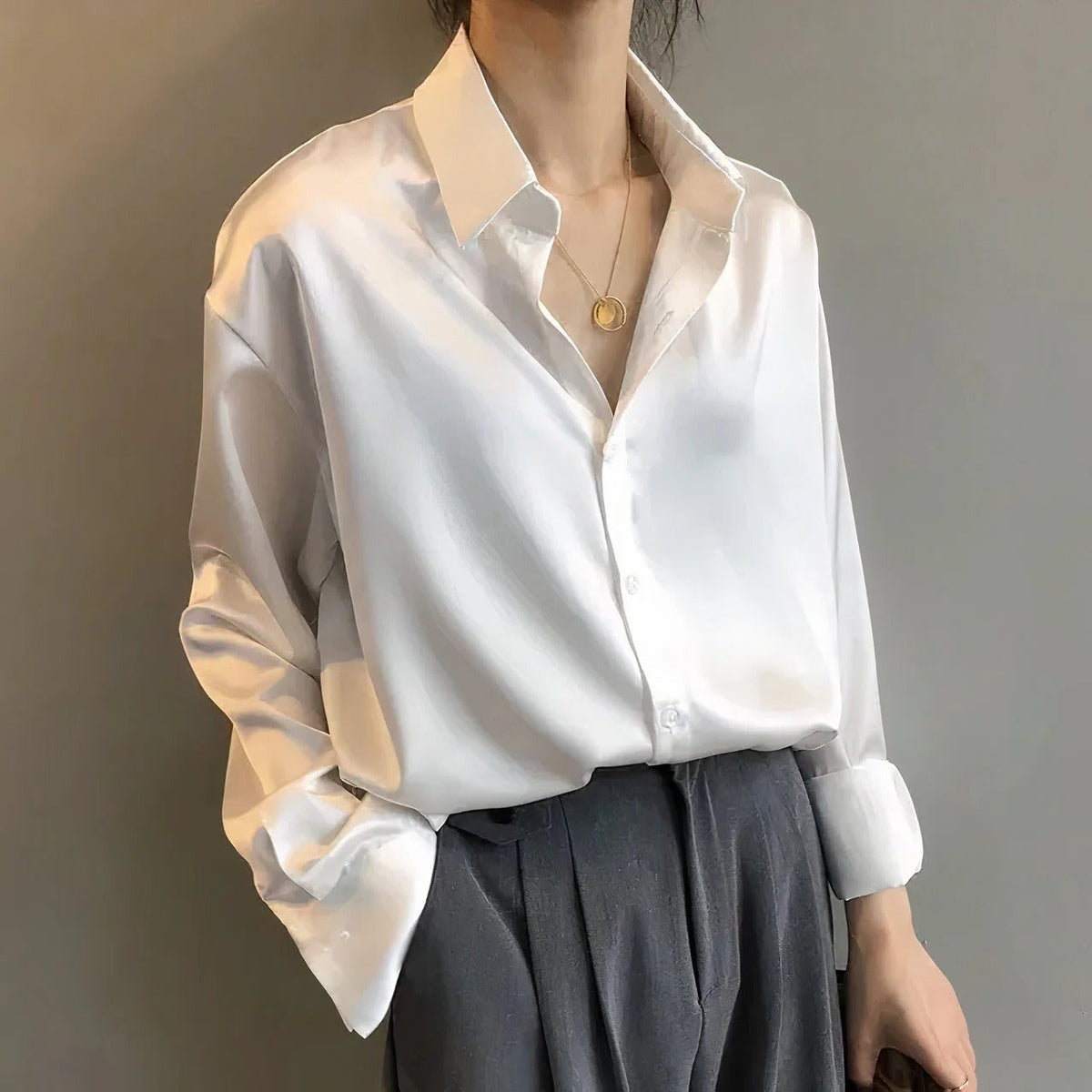 Rosalind | Relaxed Satin Button-Up Shirt