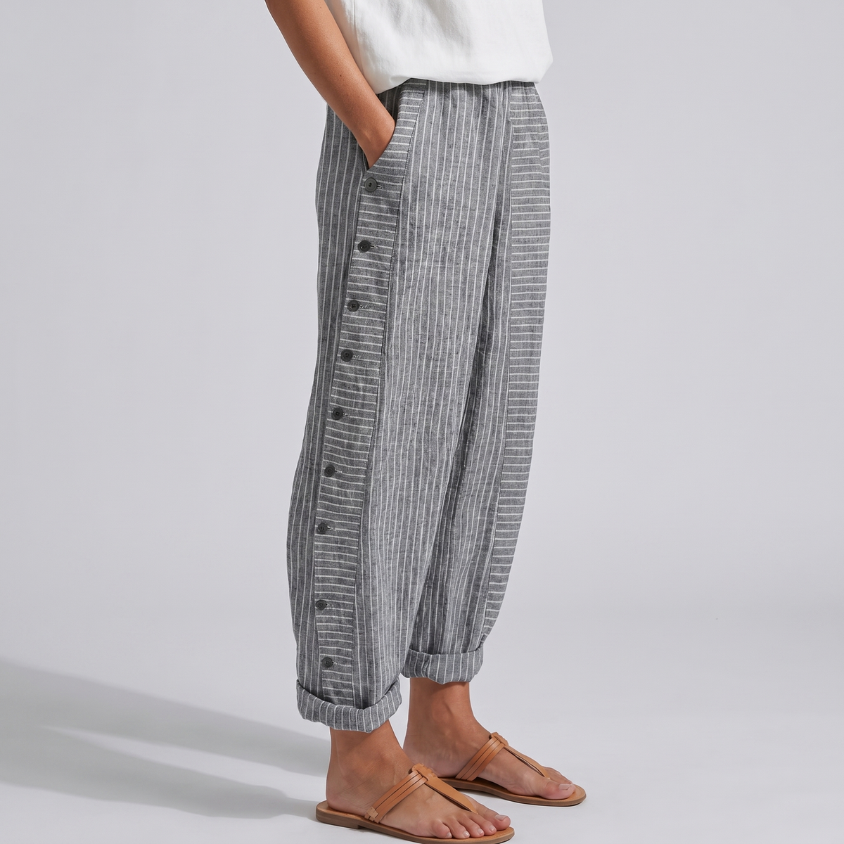 Philippa | Pinstripe Button Panel Trousers
