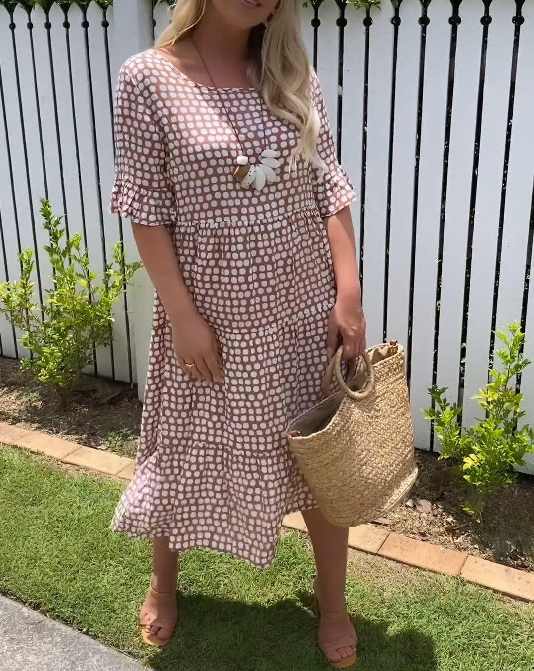 Saskia | Short Sleeve Cotton Linen Midi Dress