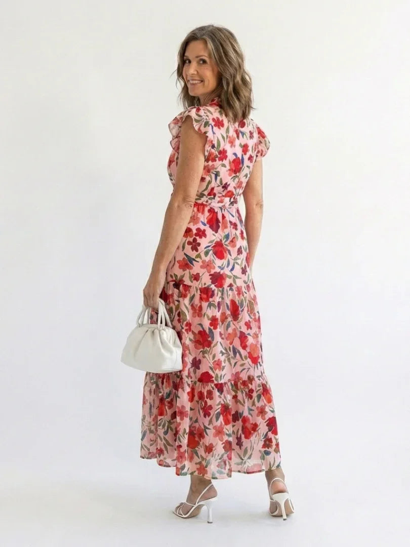 Lila | Floral V-Neck Tiered Midi Dress