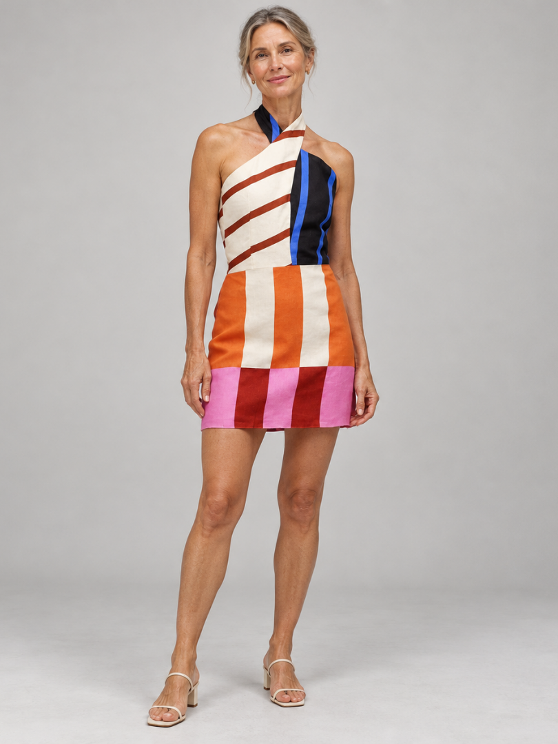 Odessa | Colourblock Halter Mini Dress