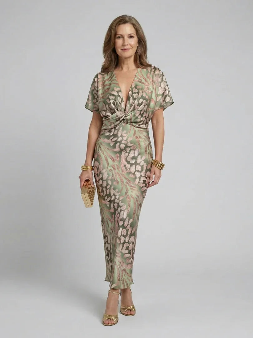 Coralie | Abstract Print V Neck Twist Waist Midi Dress