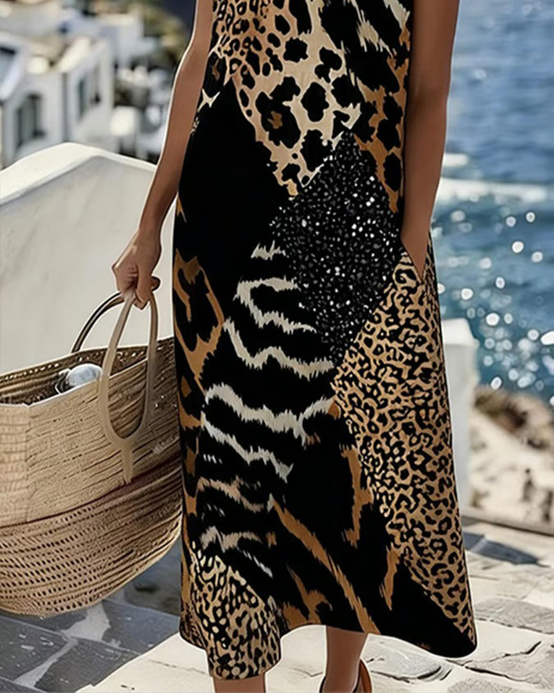 Leopard Print Sleeveless Long Dress