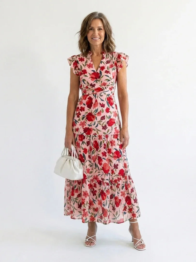 Lila | Floral V-Neck Tiered Midi Dress