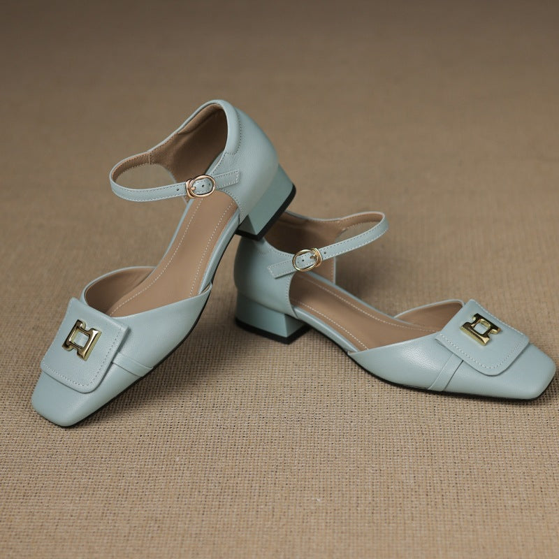 Elvane Buckle Leather Mary-Janes