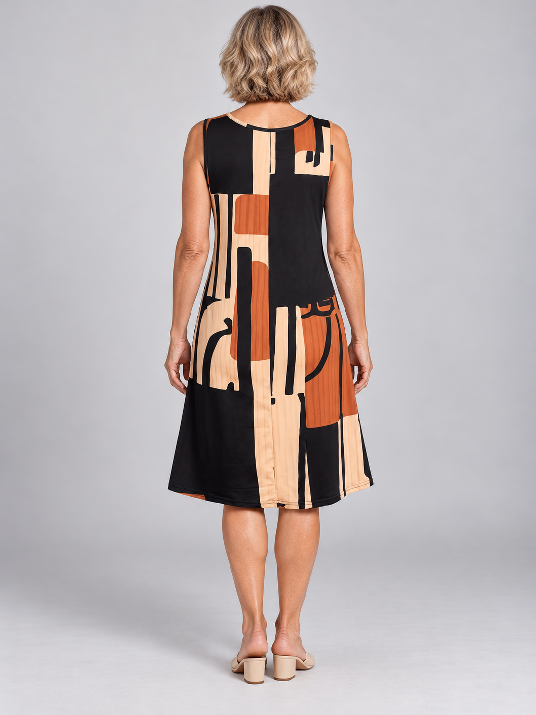 Theodora | Geometric Print Sleeveless Midi Dress