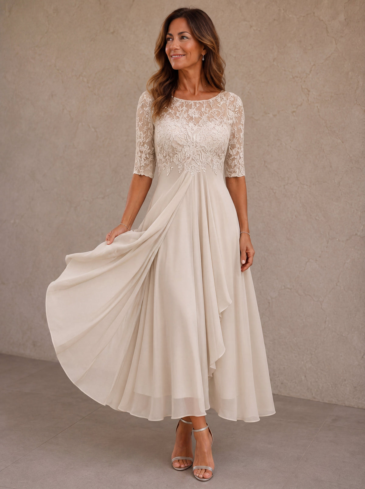 Aurelie | Lace Bodice Chiffon Maxi Dress