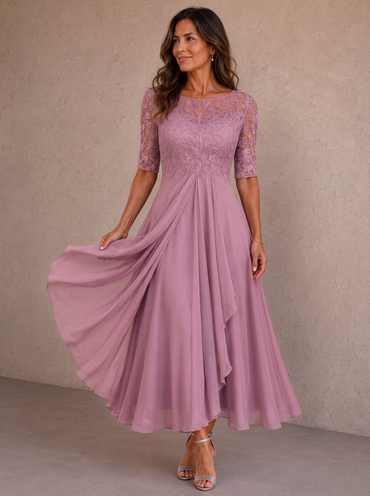 Aurelie | Lace Bodice Chiffon Maxi Dress