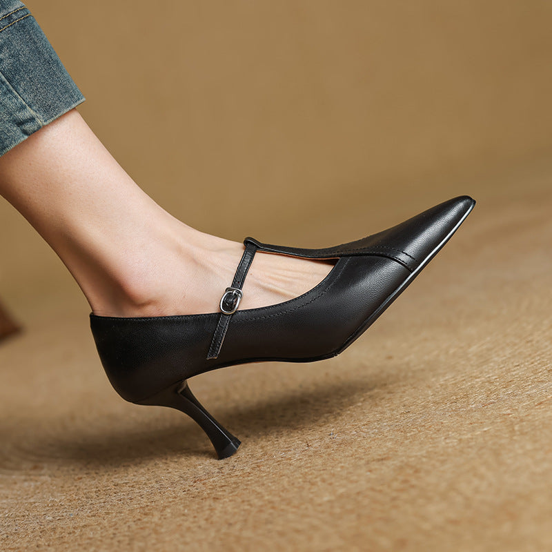 Aveline Leather T-strap Pumps