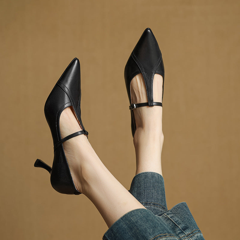 Aveline Leather T-strap Pumps