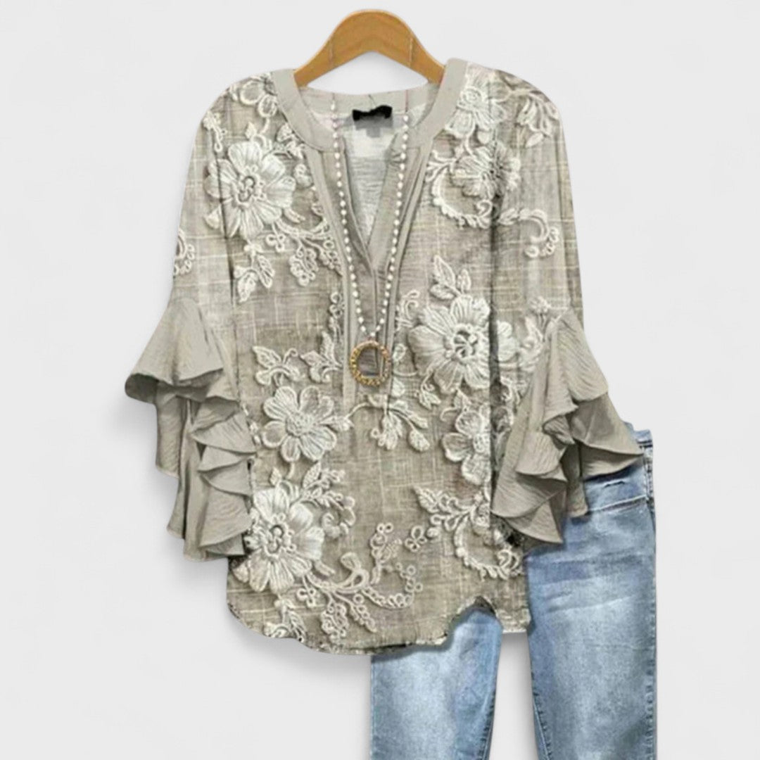 Rosamund | V-Neck Ruffle Sleeve Blouse