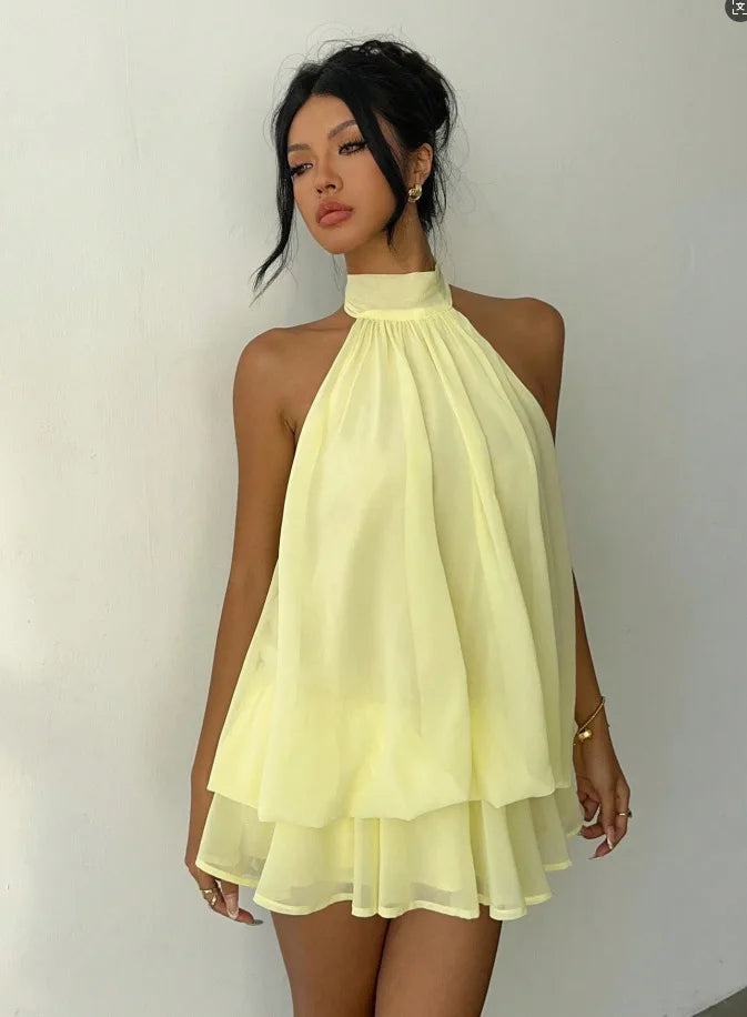 Wren | Backless Halter Tie-Waist Dress