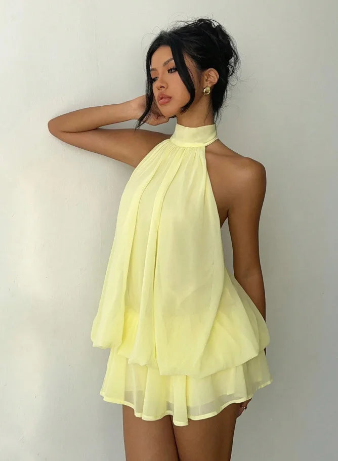 Wren | Backless Halter Tie-Waist Dress
