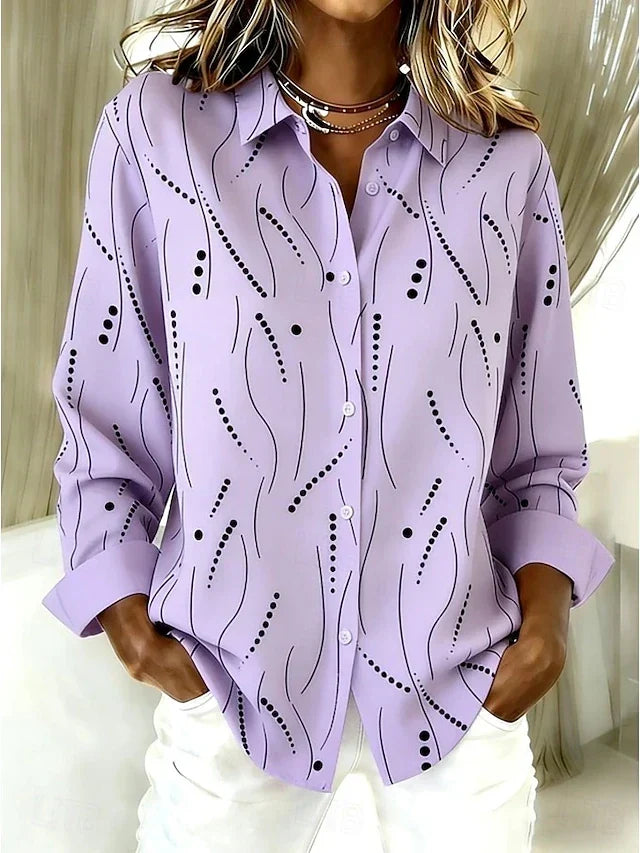 Wilhelmina | Casual Abstract Print Button Blouse