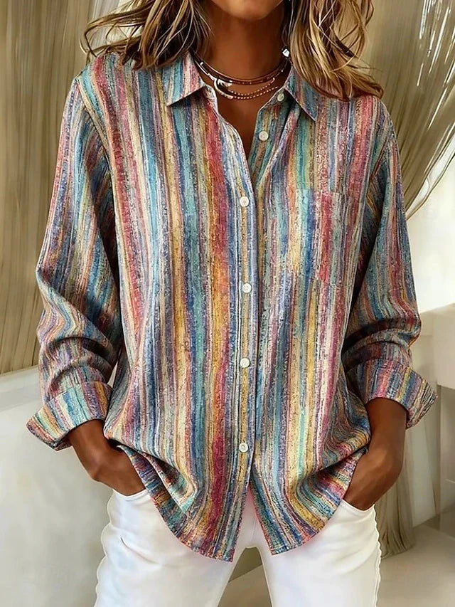 Winifred | Vintage Multicolour Striped Button Blouse