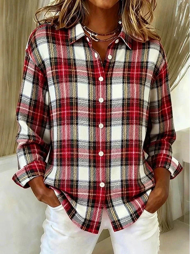 Constance | Vintage Plaid Button Front Blouse