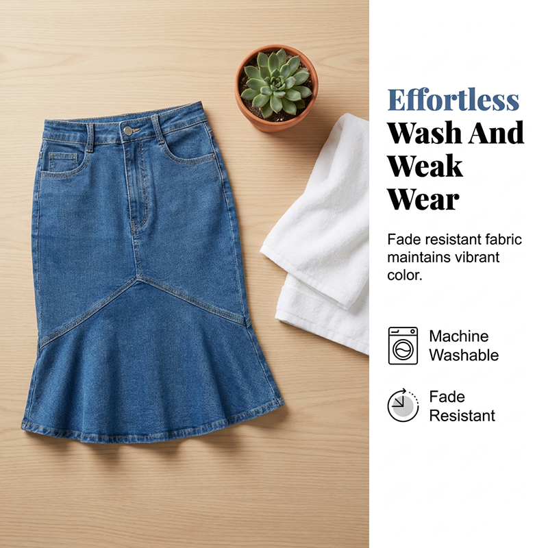 Ivessia | High-Waist Mermaid Denim Midi Skirt