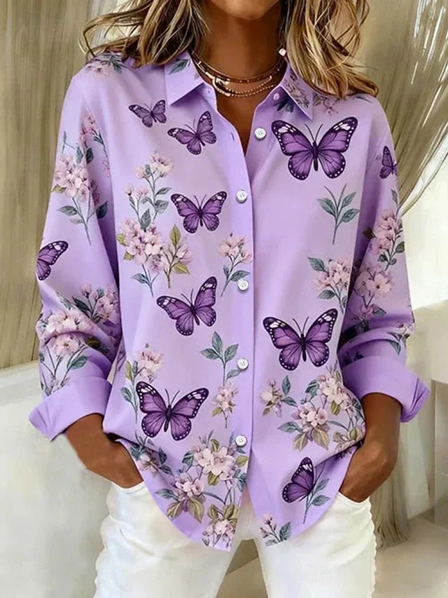 Evangeline | Butterfly Print Button Blouse