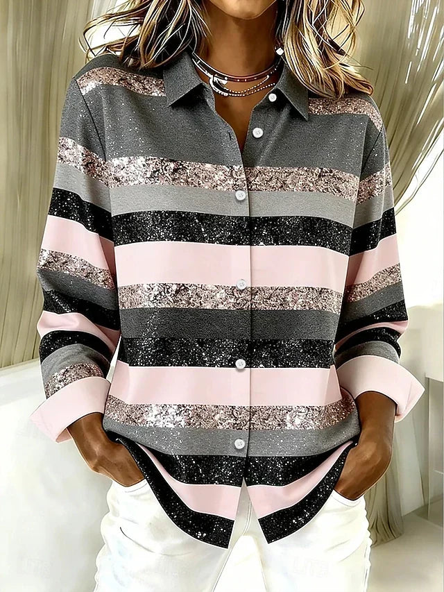 Agatha | Casual Horizontal Stripe Button Blouse